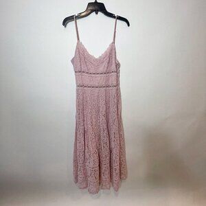 NSR Fit & Flare Midi Dress Womens Pink M Sleeveless Lined Side Zip Spaghetti